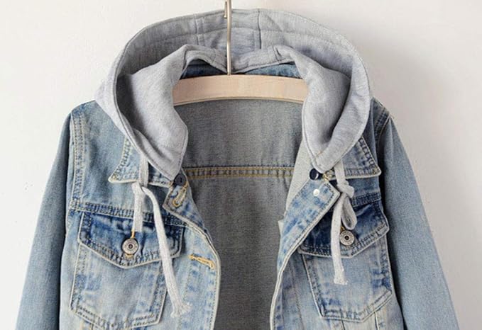 LifeShe Women's Casual Detachable Hoodie Denim Jacket