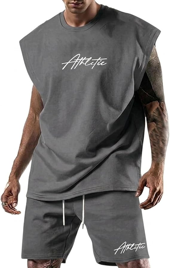 Lexiart Mens Sleeveless Muscle Tee & Short Sets Oversize Lightweight Gym Workout Sports 2 Piece Sweatsuit Summer Beach Casual