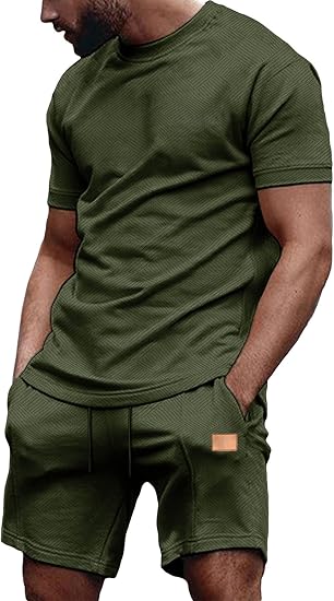 JMIERR Men's 2 Piece Outfit Anti-wrinkle T Shirts and Shorts Summer Beach Vacation Lounge Workout Pajamas Short Sleeve Sets