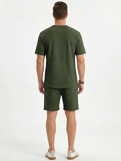 JMIERR Men's 2 Piece Outfit Anti-wrinkle T Shirts and Shorts Summer Beach Vacation Lounge Workout Pajamas Short Sleeve Sets