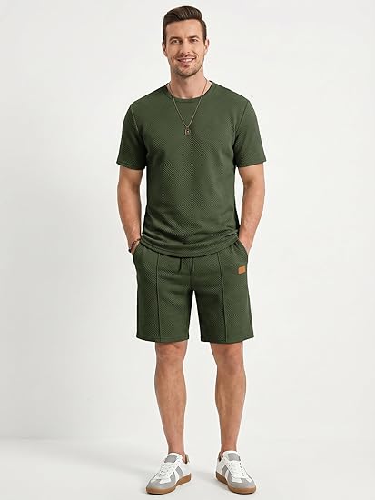 JMIERR Men's 2 Piece Outfit Anti-wrinkle T Shirts and Shorts Summer Beach Vacation Lounge Workout Pajamas Short Sleeve Sets