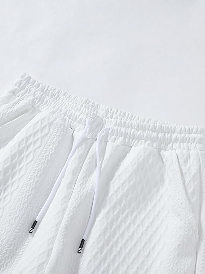 GORGLITTER Men's 2 Piece Outfits Waffle Knit Button Down Shirt Top and Shorts Set