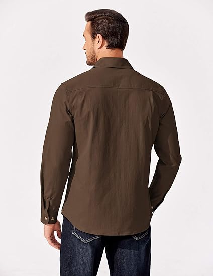 COOFANDY Men's Long Sleeve Button Up Shirt Jacket with Flap Pockets