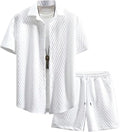 GORGLITTER Men's 2 Piece Outfits Waffle Knit Button Down Shirt Top and Shorts Set