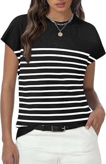 Womens Tops Summer Sweater Short Sleeve Shirts Dressy Casual Basic Casual Cap Sleeve Tops Beach Vacation Clothes