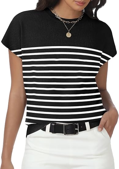 Womens Tops Summer Sweater Short Sleeve Shirts Dressy Casual Basic Casual Cap Sleeve Tops Beach Vacation Clothes
