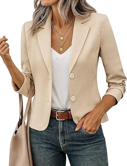 FOLUNSI Women's Business Casual Cropped Blazer Lapel Collar Long Sleeve Work Office Suit Jacket with Fully Lined S-XL