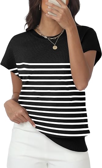 Womens Tops Summer Sweater Short Sleeve Shirts Dressy Casual Basic Casual Cap Sleeve Tops Beach Vacation Clothes