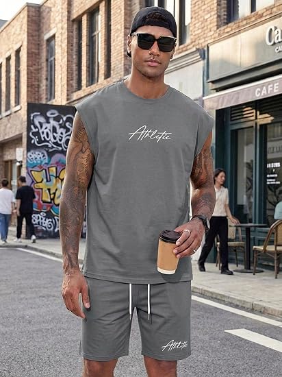Lexiart Mens Sleeveless Muscle Tee & Short Sets Oversize Lightweight Gym Workout Sports 2 Piece Sweatsuit Summer Beach Casual