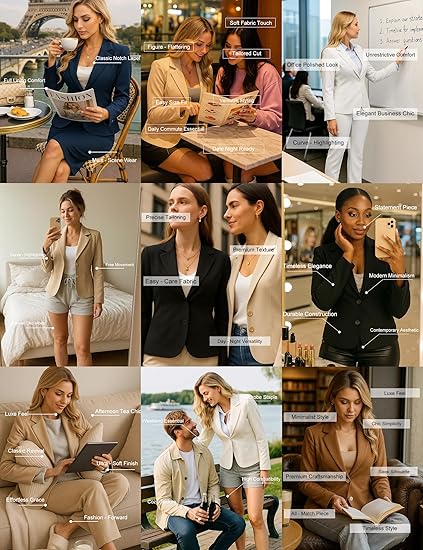 FOLUNSI Women's Business Casual Cropped Blazer Lapel Collar Long Sleeve Work Office Suit Jacket with Fully Lined S-XL